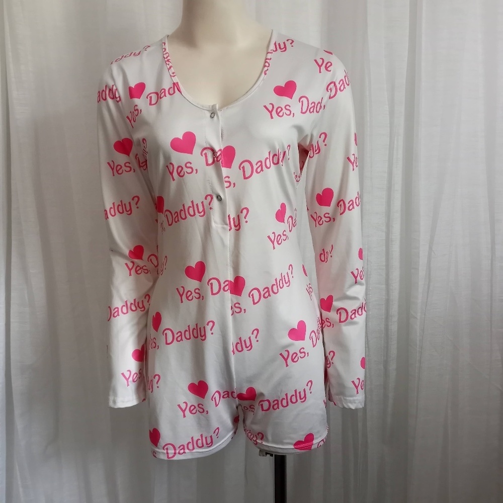 YES DADDY Sexy Romper Hearts SZ M Pink Red Slinky Lingerie Cosplay Loungewear